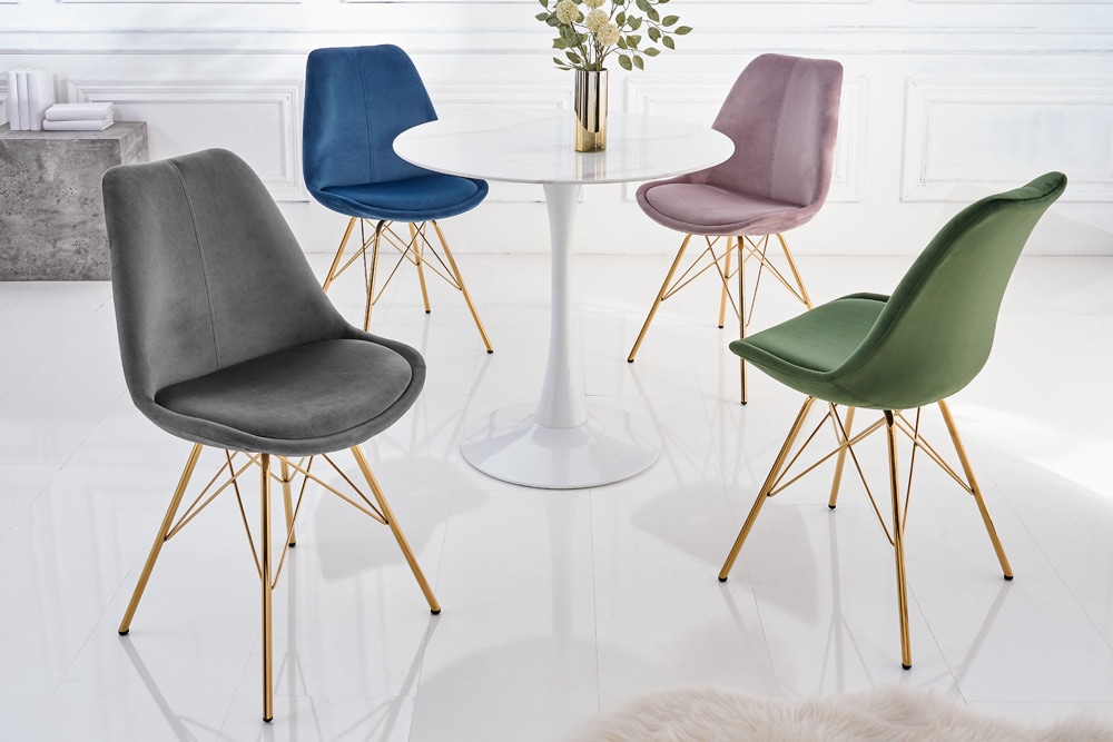 Design Stuhl SCANDINAVIA MEISTERSTÜCK dunkelgrau Samt goldene Beine