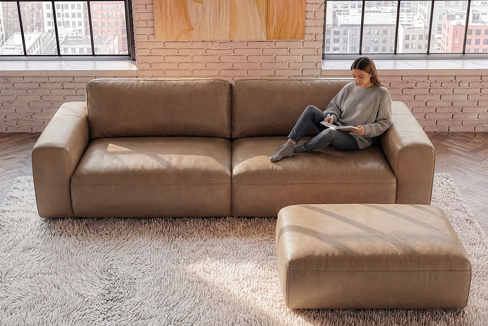 Echtleder Sofa BIG GEORGE 245cm cognac Taschenfederkern 3-Sitzer Couch