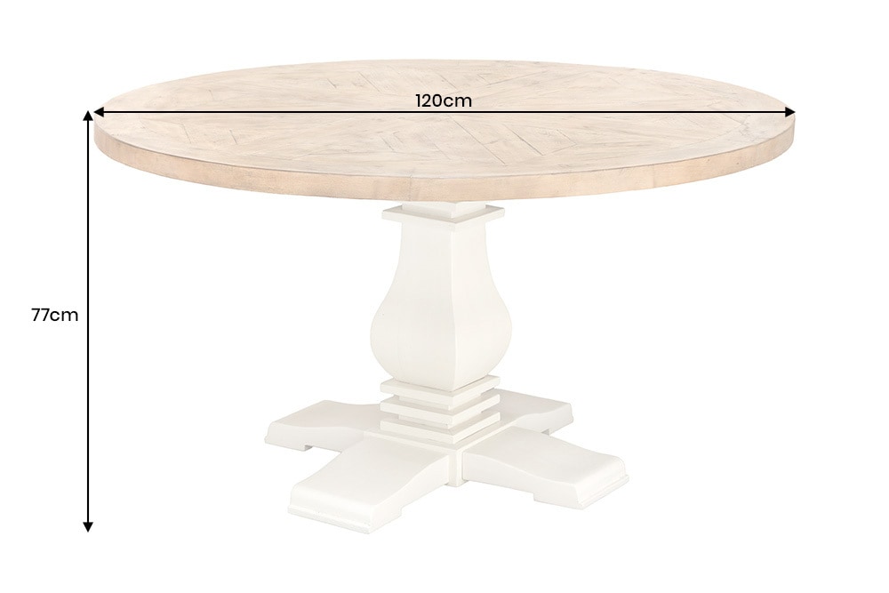 Runder Esstisch HAMPTONS 120cm hellbraun creme recycelte Pinie Massivholz