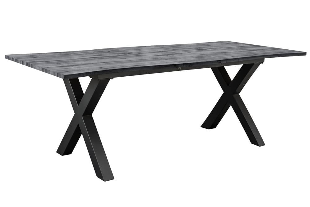 Ausziehbarer Esstisch WILD 160-200cm grau gekälkt Wildeichen-Design Baumkante schwarz