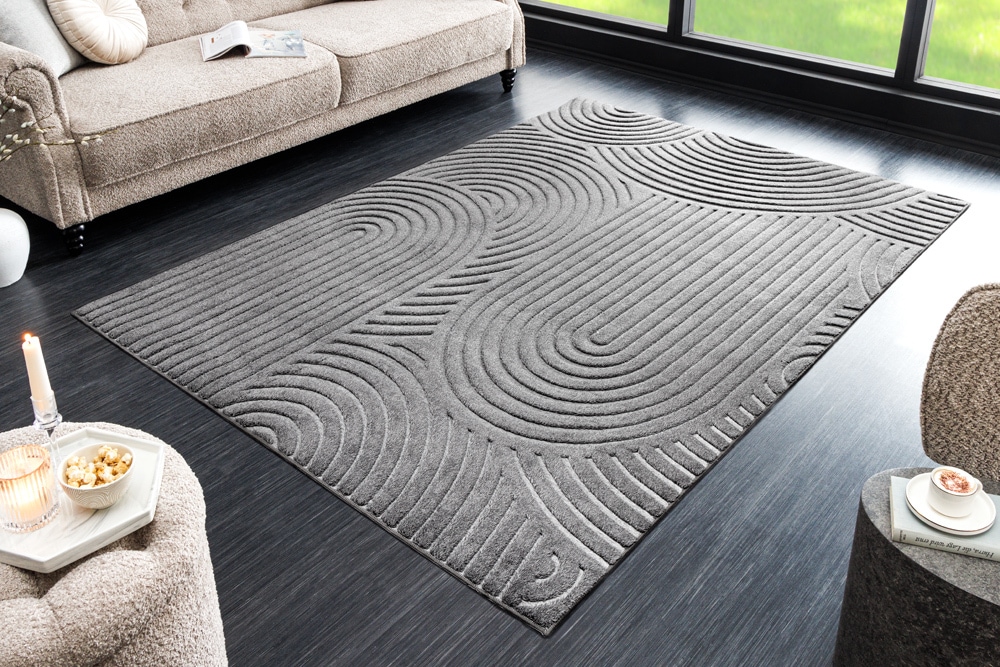 3D strukturierter Kurzflor Teppich ART DECO 230x160cm grau Hoch-Tief-Effekt
