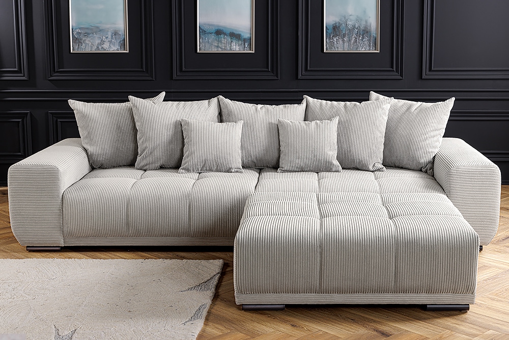 Modernes XXL Sofa ELEGANCIA 285cm champagner beige Cord inklusive Kissen Bigsofa