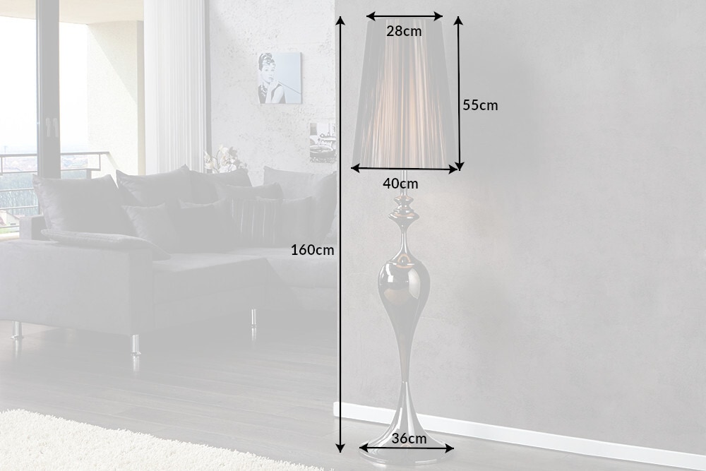 Edle Design Stehlampe LUCIE 160cm schwarz Barock Stil Stehleuchte
