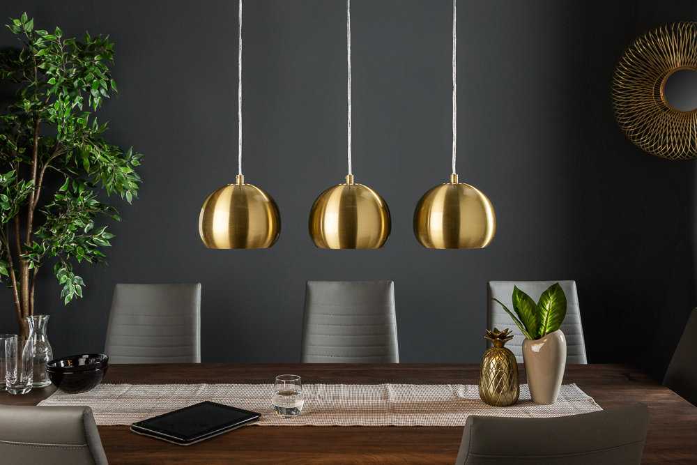 Moderne 3er Hängeleuchte GOLDEN BALL gold Hängelampe höhenverstellbar