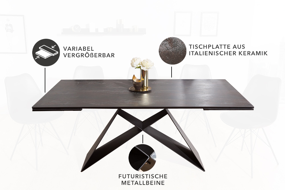 Ausziehbarer Esstisch PROMETHEUS 180-220-260cm Lava Keramik made in Italy