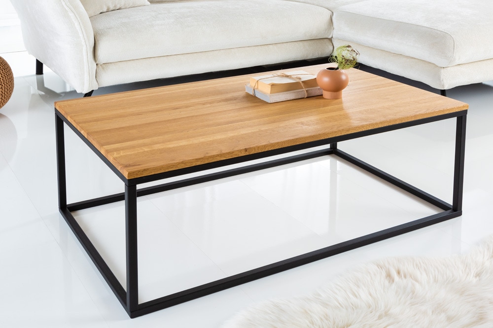 Industrial Couchtisch ARCHITECTURE 100cm Wildeiche geölt schwarzes Metallgestell Massivholz