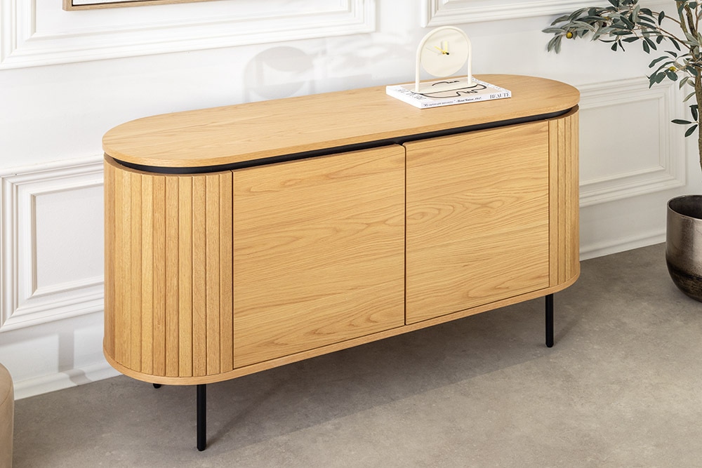 Modernes Sideboard ATELIER 120cm natur Eiche schwarz Metall vier Fächer