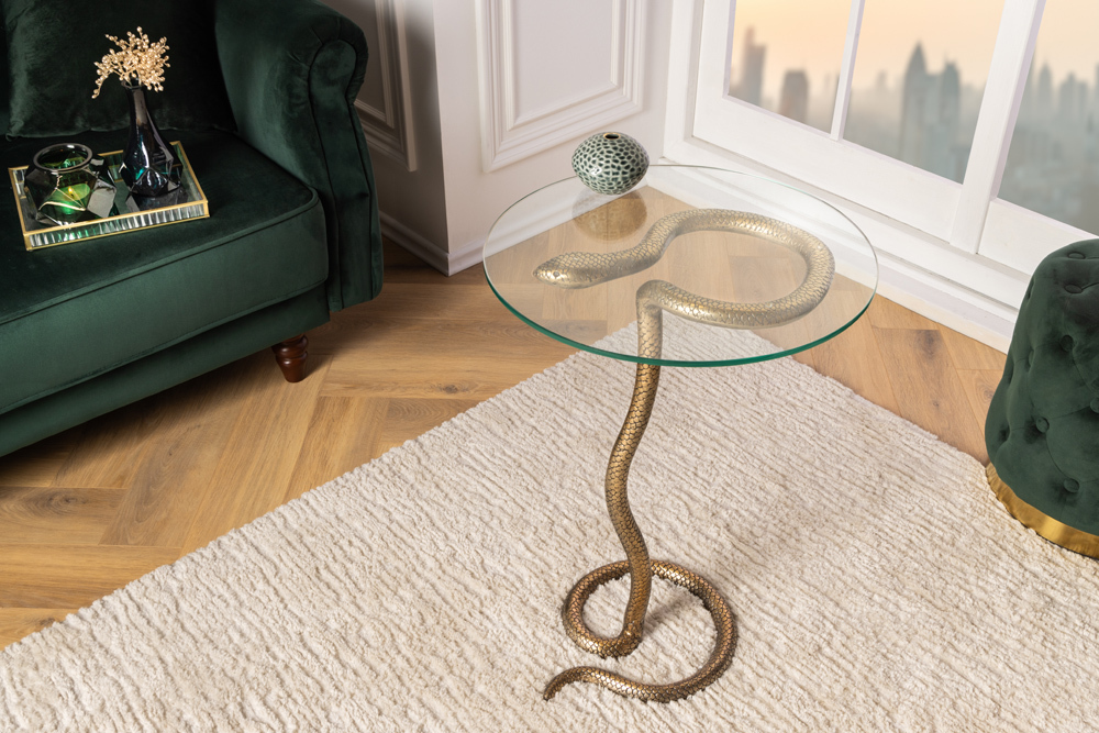 Runder Beistelltisch WILDLIFE SNAKE 65cm kupfer antik Metall Glas handmade Runder Beistelltisch WILDLIFE SNAKE 65cm kupfer antik Metall Glas handmade