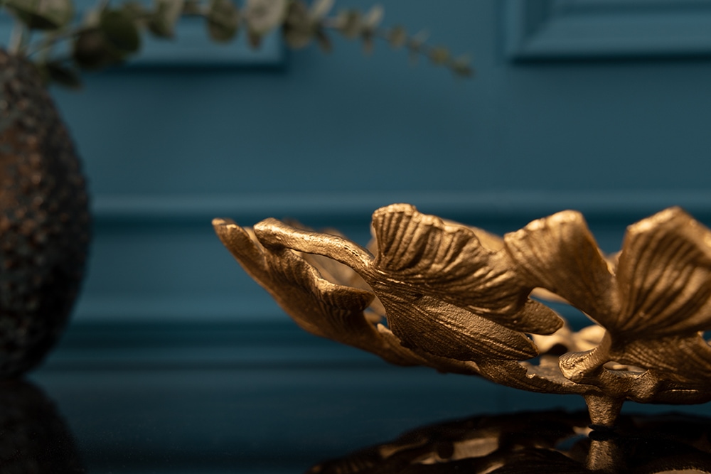 Dekorative Schale GINKGO LEAFS 50cm gold handmade Metall
