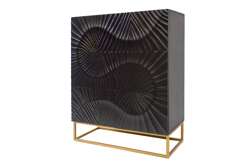 Massives Highboard SCORPION 120cm schwarz Mangoholz aufwendige 3D Schnitzereien