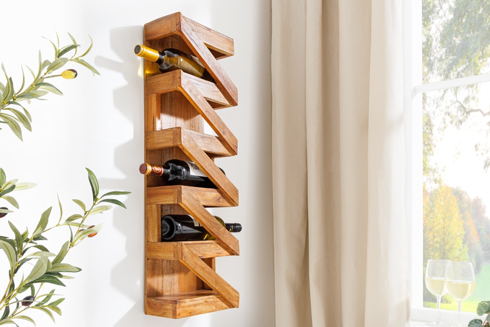 Massives Weinregal MAKASSAR 80cm recyceltes Teakholz für 5 Flaschen Wandregal