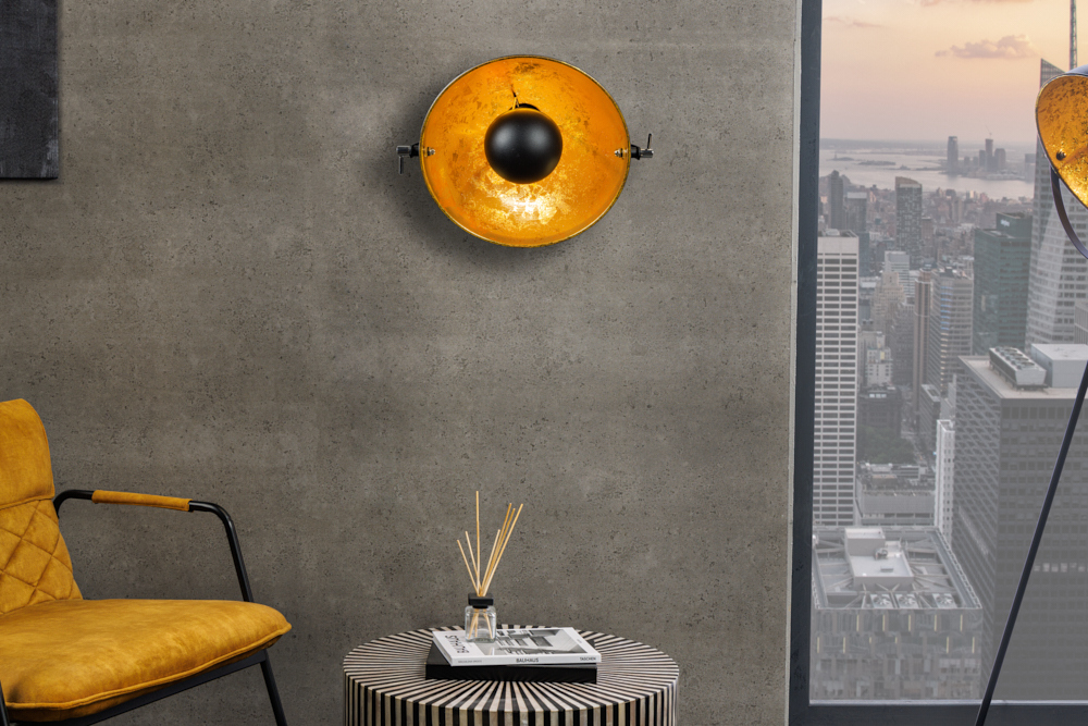 Design Wandleuchte STUDIO 38cm schwarz Blattgold-Optik neigbarer Schirm