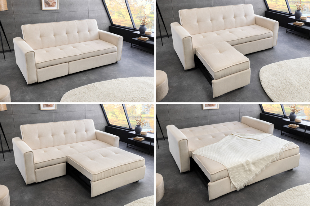 Ausziehbares Schlafsofa SMART 180cm beige Cord 2-Sitzer Couch mit Nosagfederung