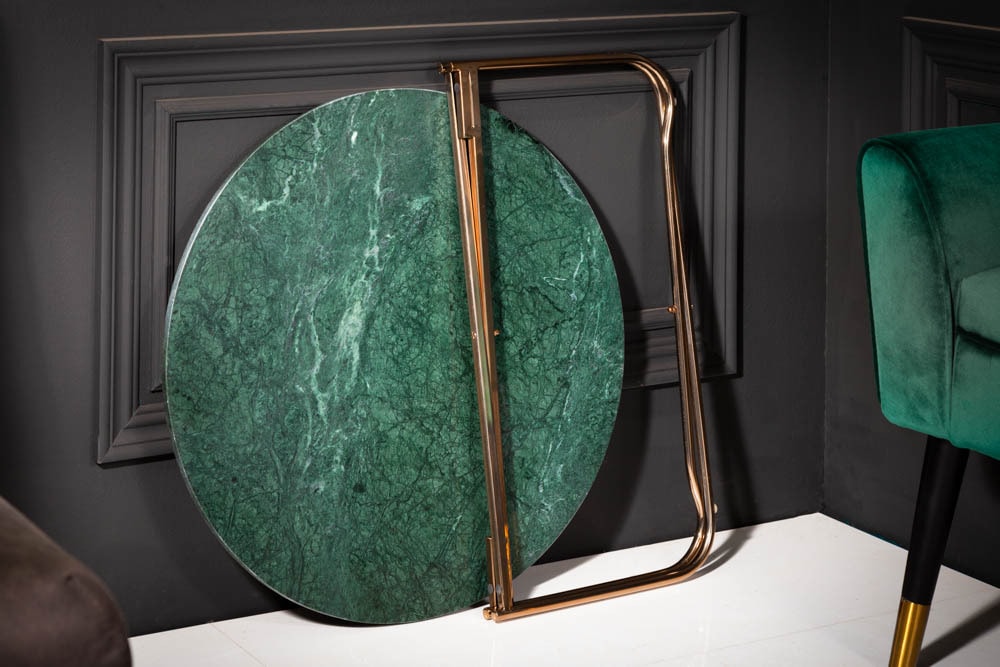 Runder Couchtisch NOBLE 65cm grün Marmor abnehmbare Tischplatte klappbar gold Metall