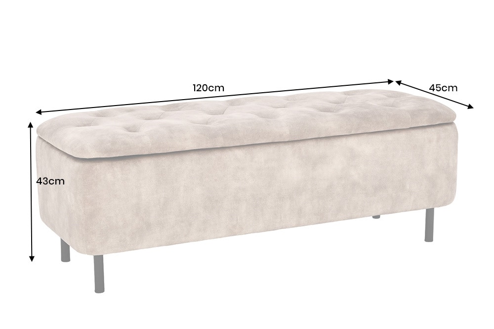 Extravagante Polsterbank EN VOGUE 120cm grau Samt mit Stauraum schwarze Metallbeine