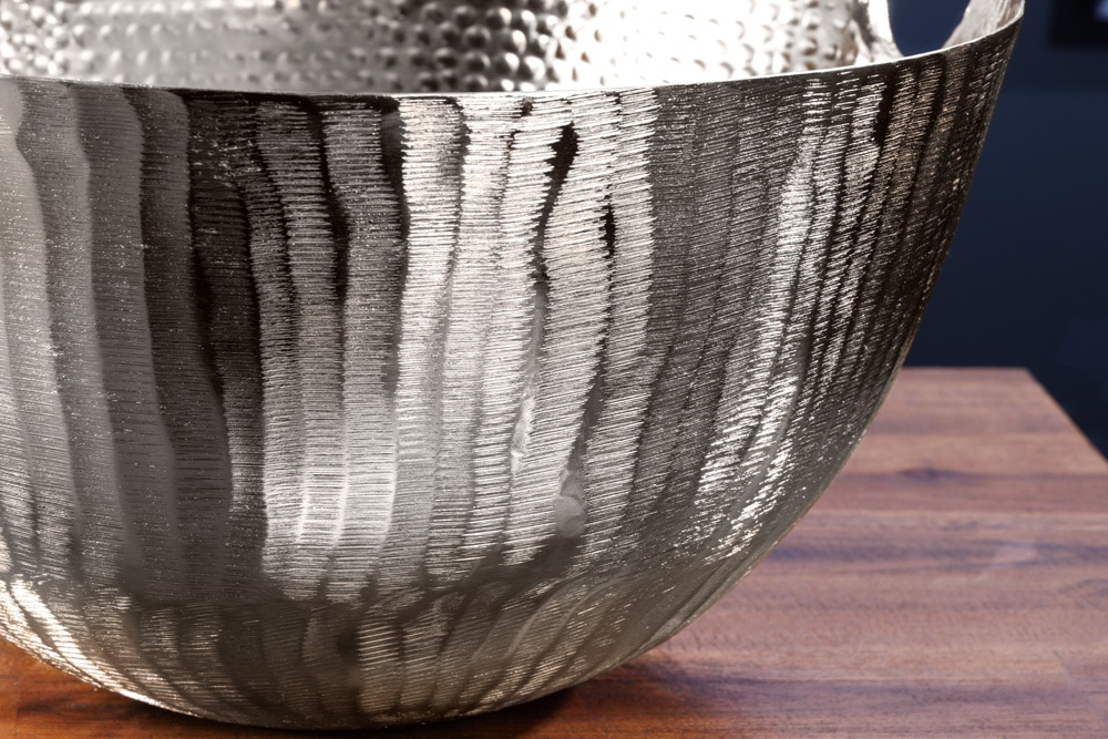 Handgearbeitete Deko Schale ORIENT 40cm silber Metall Hammerschlag Design