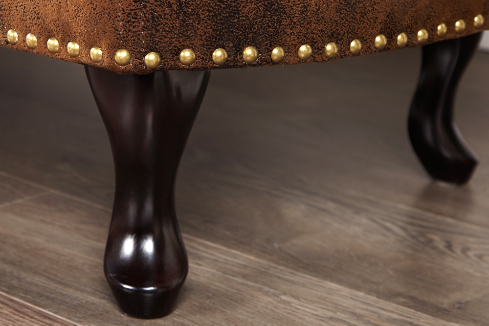 Chesterfield Récamière 170cm antik braun mit Knopfheftung und Nietenbesatz