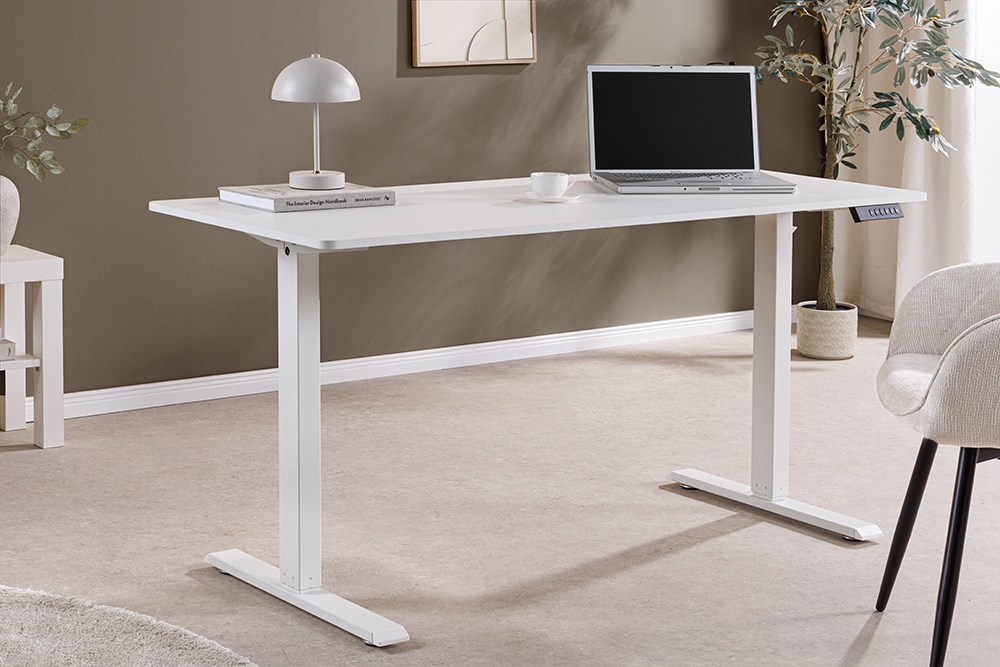 Höhenverstellbarer Schreibtisch WHITE DESK 140cm weiß Metallgestell Bürotisch