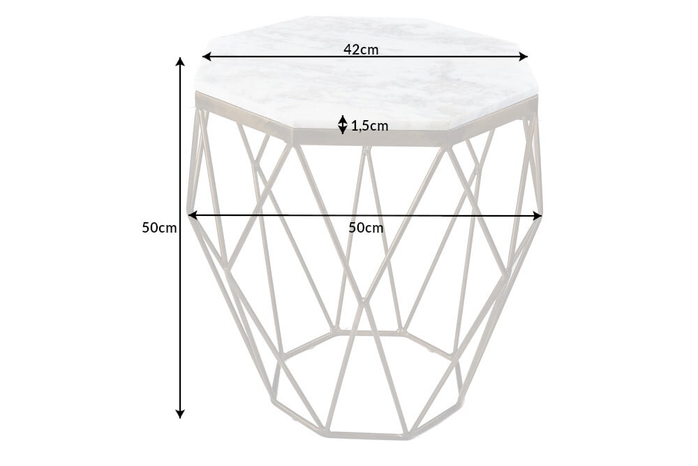 Design Beistelltisch DIAMOND 50cm weiß Marmor messing Metall