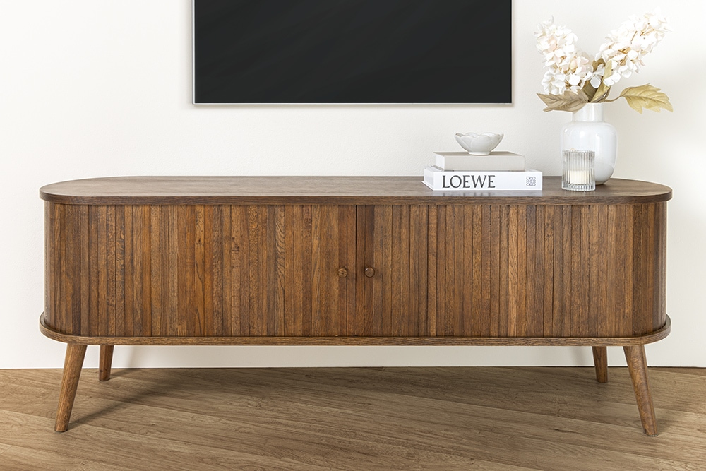 Retro TV-Board VALHALLA WOOD 160cm smoked Eichenholz Schiebetüren Lowboard
