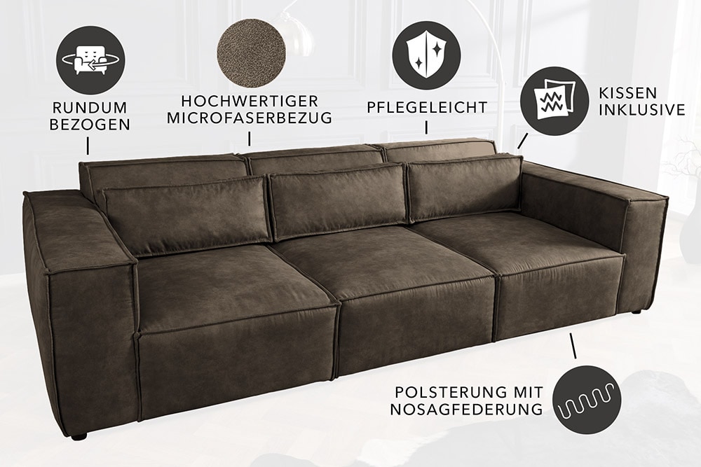 Design 3-Sitzer Sofa BOSSA NOVA 260cm antik taupe Microfaser Couch Wohnzimmer
