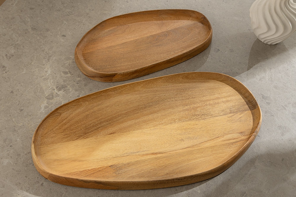 Massives 2er Set Tablett AMAZONAS 55cm natur Mangoholz cream finish Servierbrett