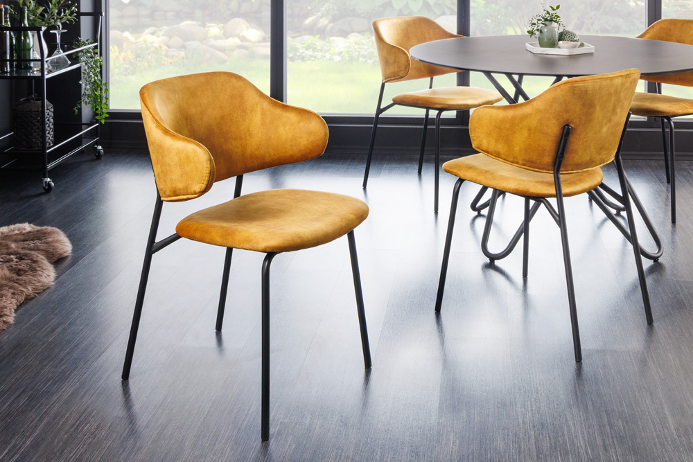 Design Stuhl VOGUE senfgelb Samt schwarze Metallbeine