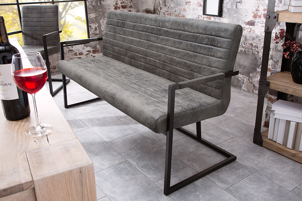 Industrial Freischwinger Bank LOFT 160cm vintage grau mit Armlehne