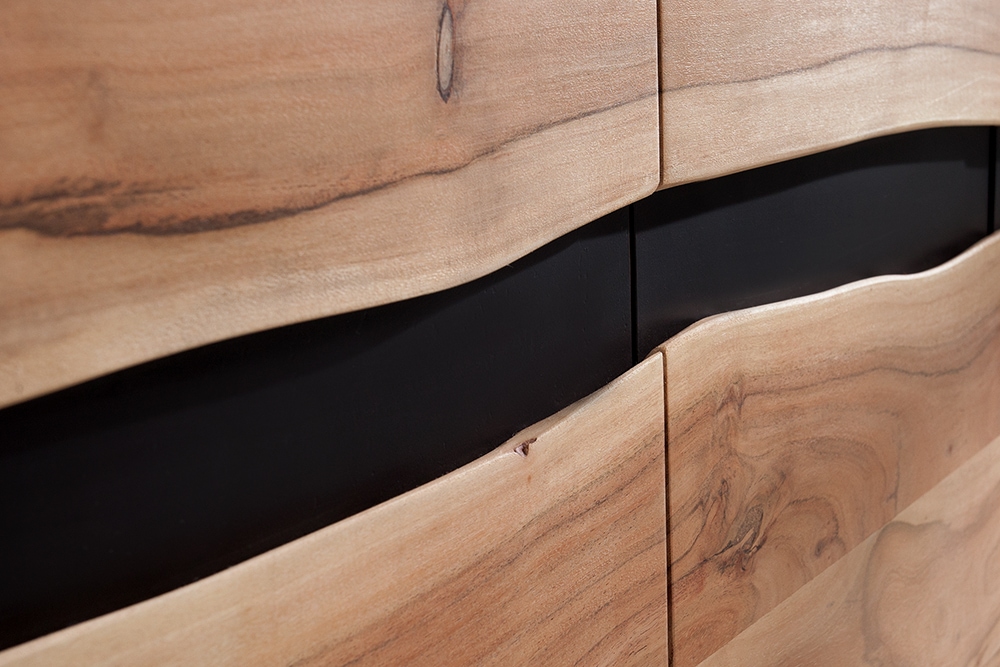 Massivholz Sideboard AMAZONAS 150cm Akazie natur Metall schwarz Baumkante