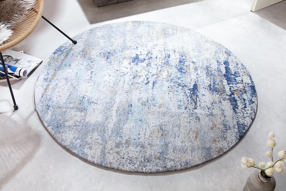 Vintage Teppich MODERN ART 150cm blau verwaschen rund Used Look
