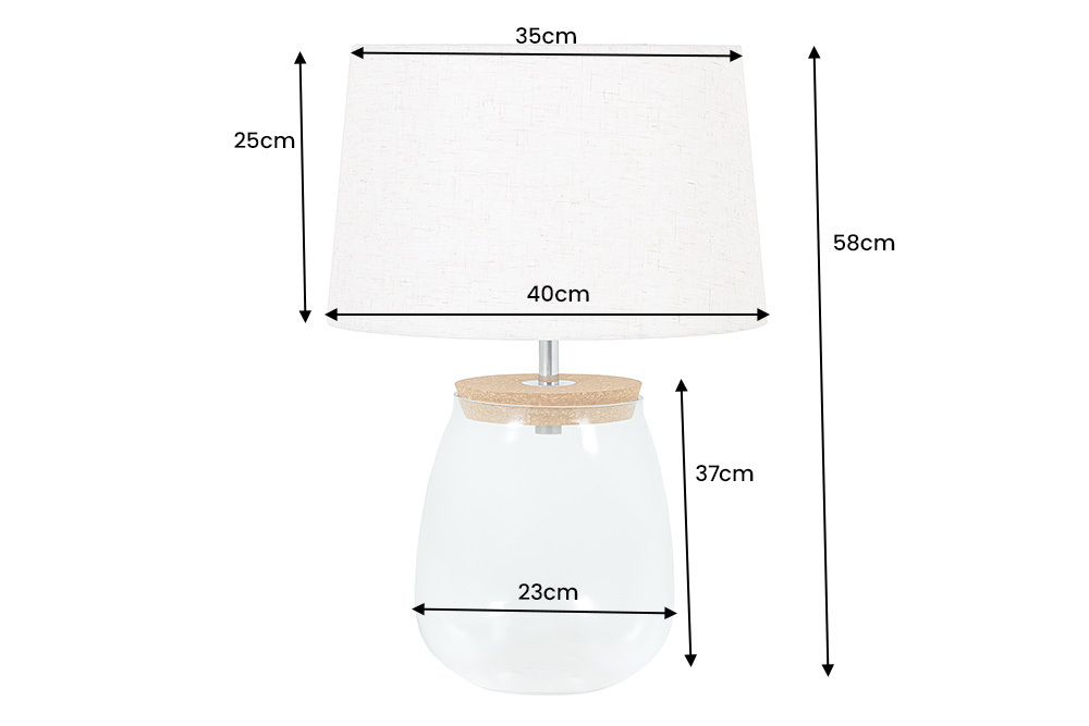 Befüllbare Tischlampe CLASSICO 60cm weiß transparent Glas mit Leinenschirm » Jetzt kaufen