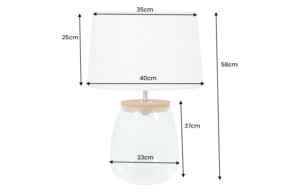 Befüllbare Tischlampe CLASSICO 60cm weiß transparent Glas mit Leinenschirm » Jetzt kaufen