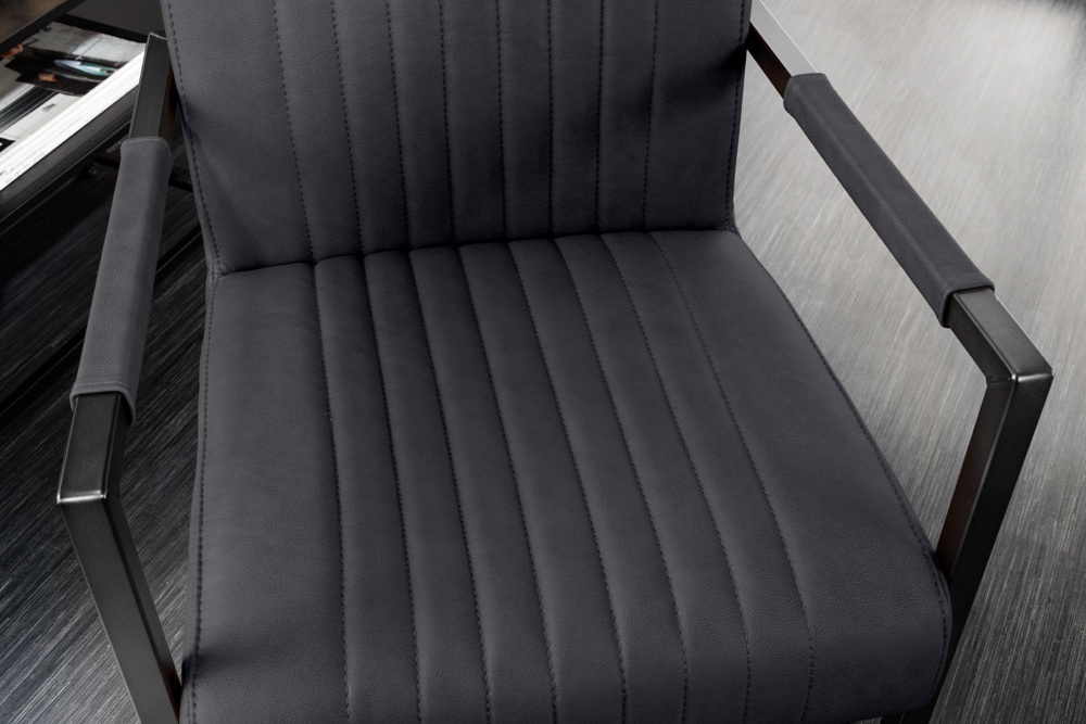Moderner Freischwinger Stuhl BIG ASTON Echtleder schwarz Taschenfederkern Metall