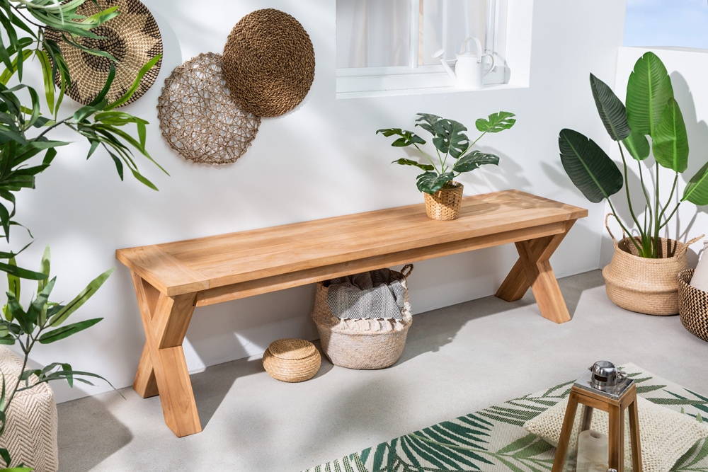 Massive Gartenbank EMPIRE TEAK 160cm natur Teakholz Outdoor-Sitzbank wetterfest