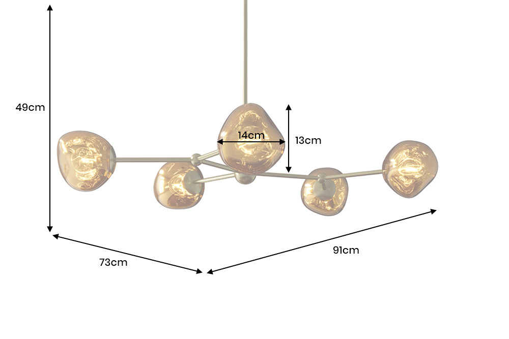 Design Hängelampe LIQUID DIAMOND 100cm gold Glas Stahl fünf Schirme Kugelleuchte