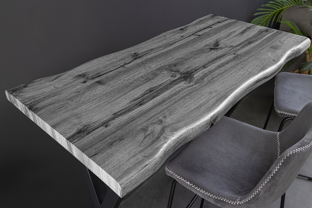 Industrial Bartisch WILD 120cm grau Wildeichen-Design schwarz Metall X-Gestell