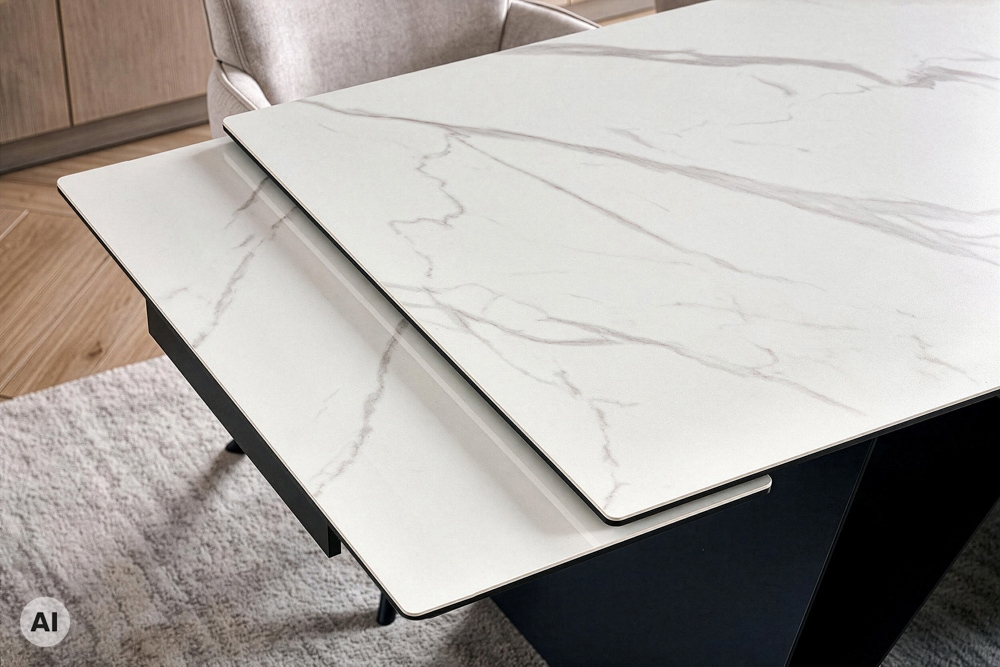 Design Esstisch DIAMOND 180-260cm matt weiß Keramik Metallgestell schwarz