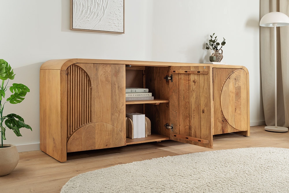 Massives Sideboard ART DECO 170cm cream finish beige Mangoholz abgerundet