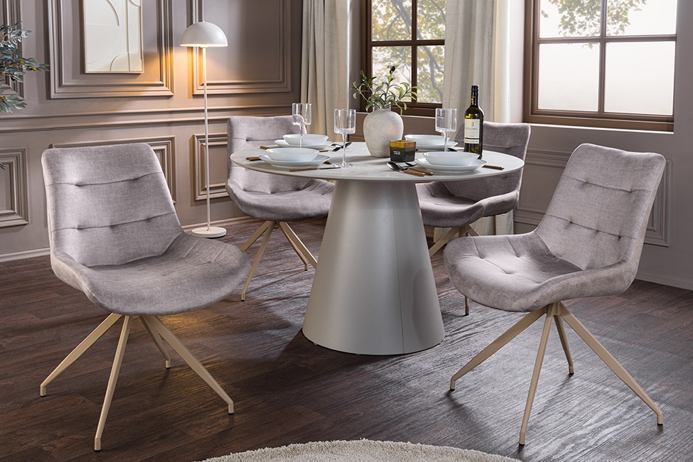Design Stuhl DIVANI taupe Samt beiges Metallgestell