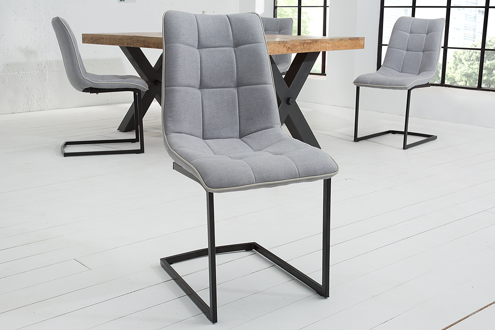 Design Freischwinger Stuhl MIAMI hellgrau Metallgestell matt schwarz
