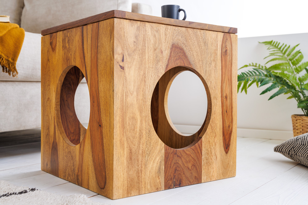 Massivholz Beistelltisch CUBUS 40cm Sheesham stone finish Hocker