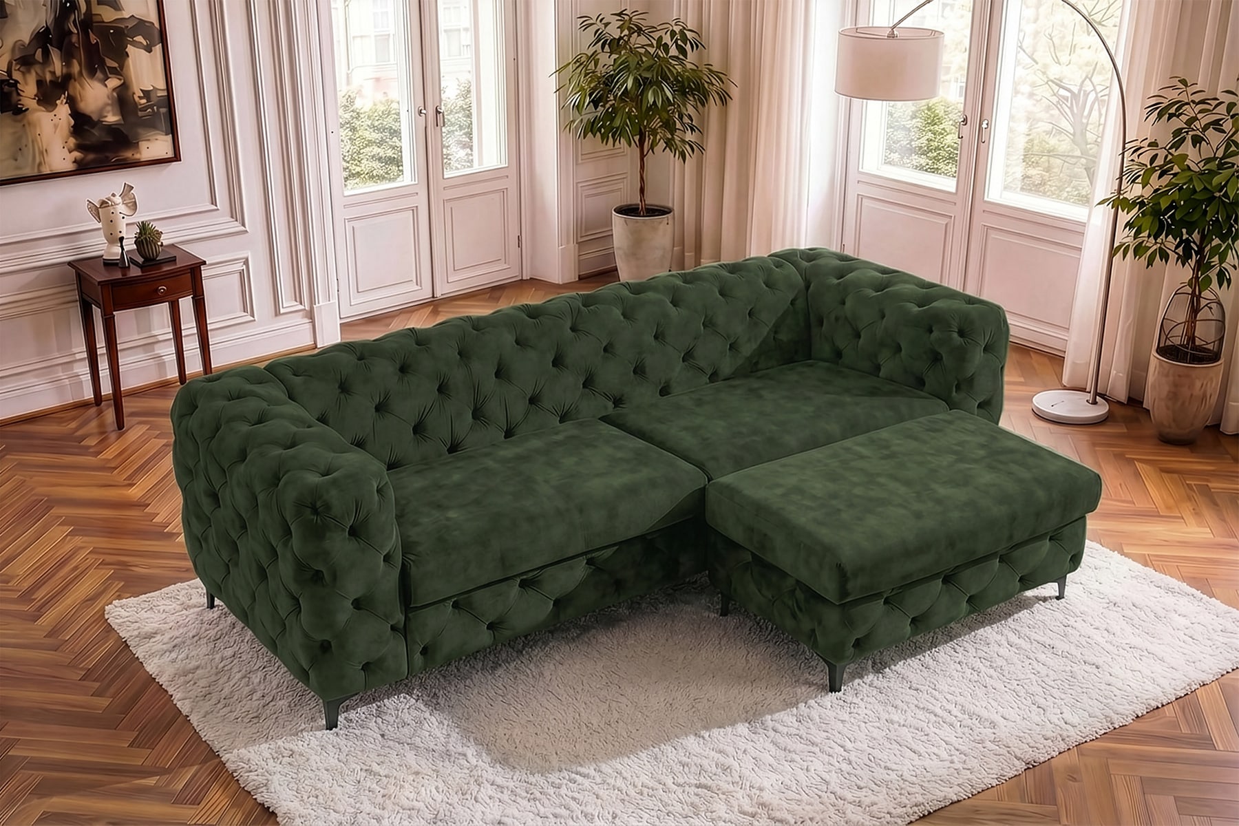 Chesterfield Sofa MODERN BAROCK 235cm grün Samt 3-Sitzer Couch Federkern