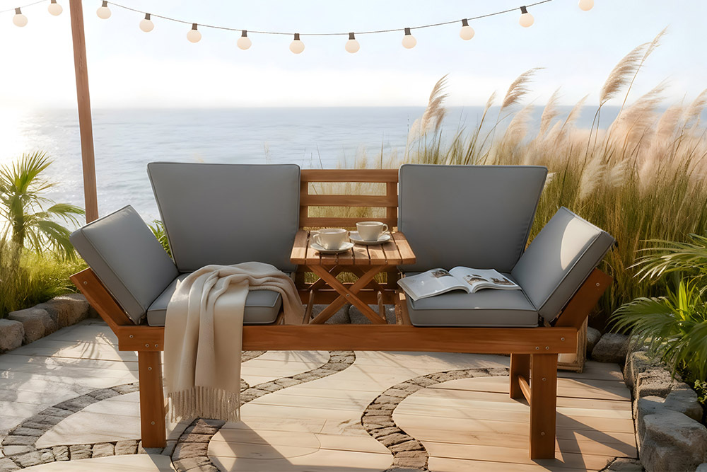Outdoor Garten Sitzbank MODULAR 200cm natur grau Akazie mit Tisch inkl. Kissen klappbar Outdoor Garten Sitzbank MODULAR 200cm natur grau Akazie mit Tisch inkl. Kissen klappbar