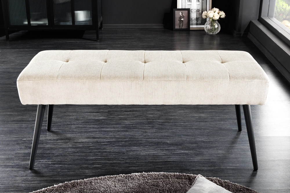 Design Sitzbank BOUTIQUE 100cm beige Cord schwarze Metallbeine Polsterbank