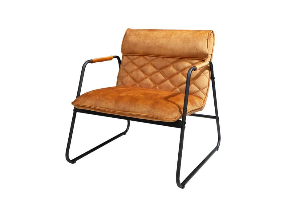 Retro Lounge Sessel MUSTANG LOUNGER senfgelb Samt mit Ziersteppung