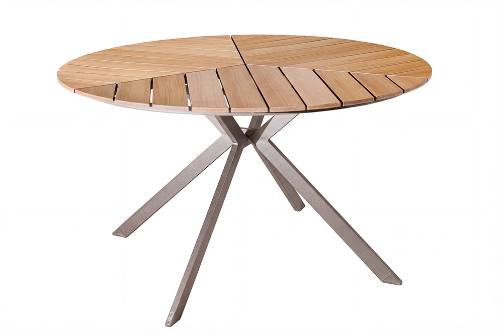 Runder Gartentisch DESIGNO 120cm natur Holz-Design greige Metall In- und Outdoor