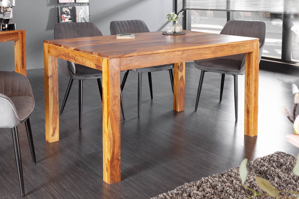 Massivholz Esstisch PURE 120cm braun Sheeshamholz stone finish einzigartige Maserung