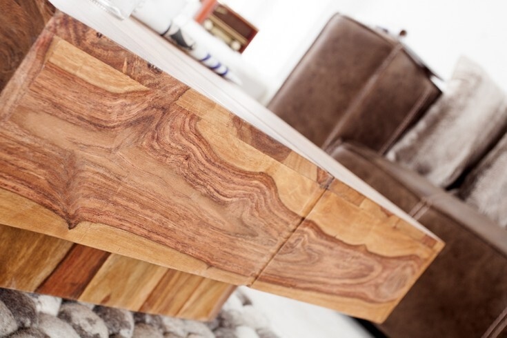 Design Massivholz Couchtisch BOLT 70cm braun Sheesham stone finish Handarbeit