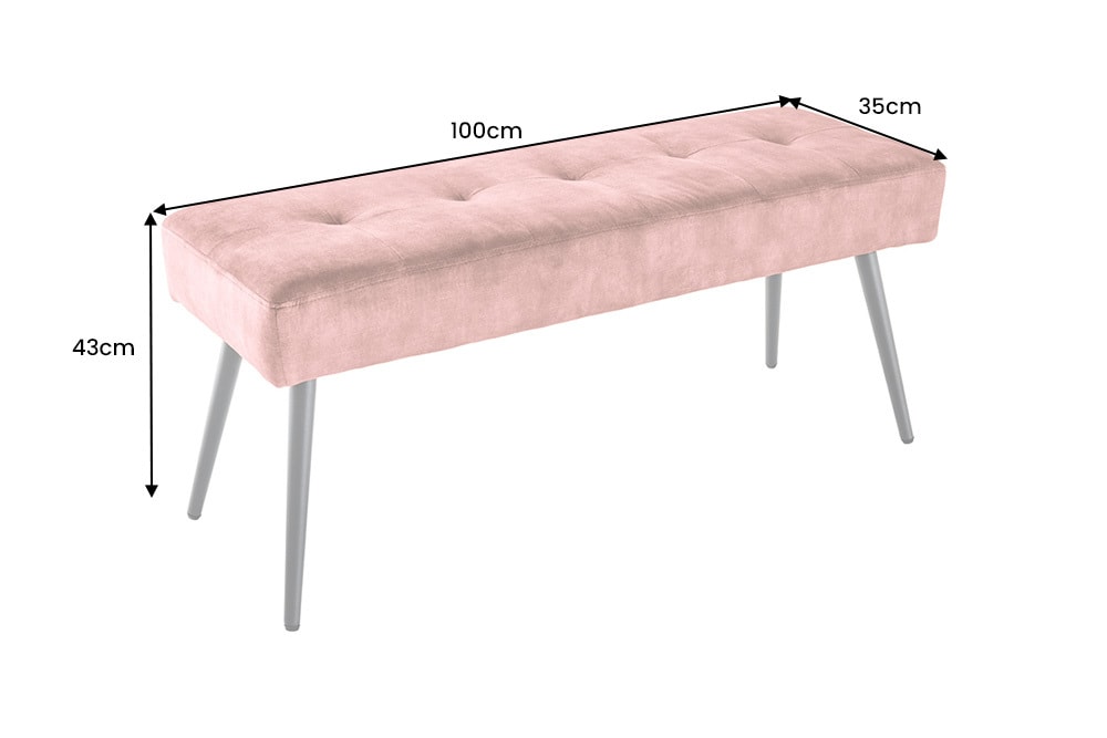 Design Sitzbank BOUTIQUE 100cm altrosa Samt schwarze Metallbeine Polsterbank