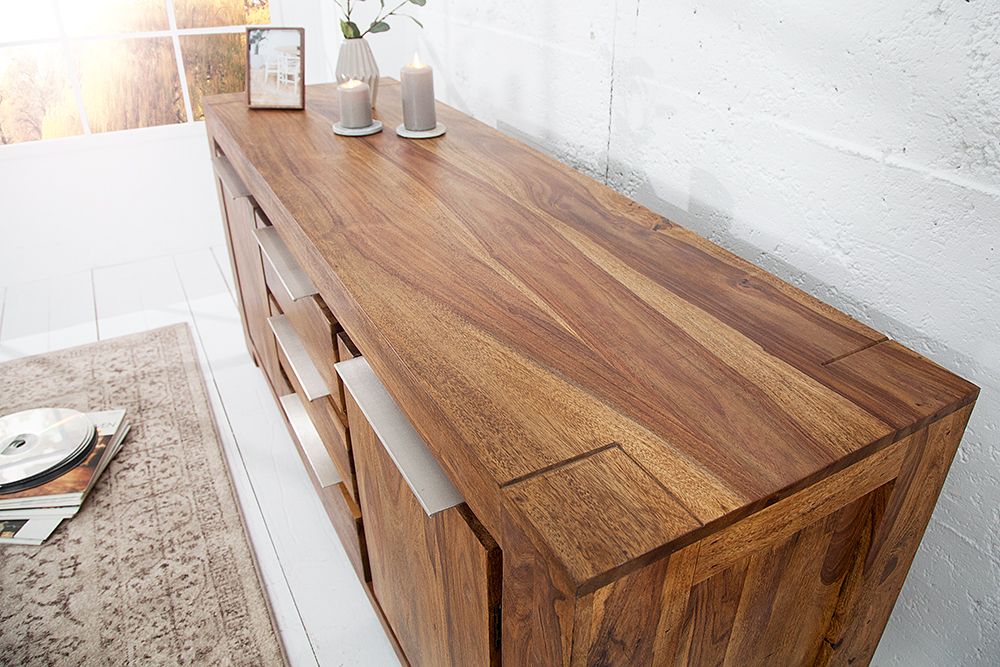 Massivholz Sideboard MAKASSAR 175cm braun Sheesham stone finish Kommode mit Schubladen